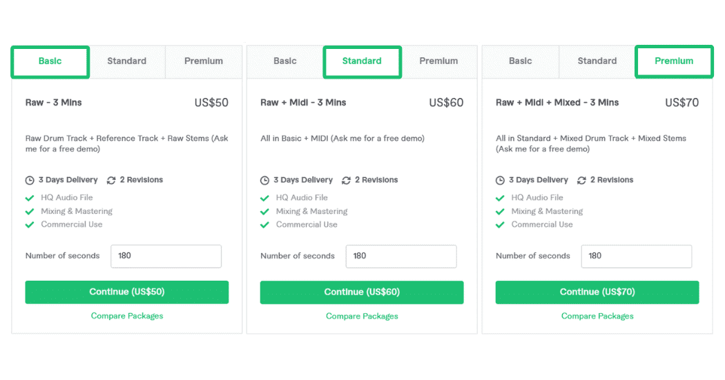 Fiverr pricing - whack studio