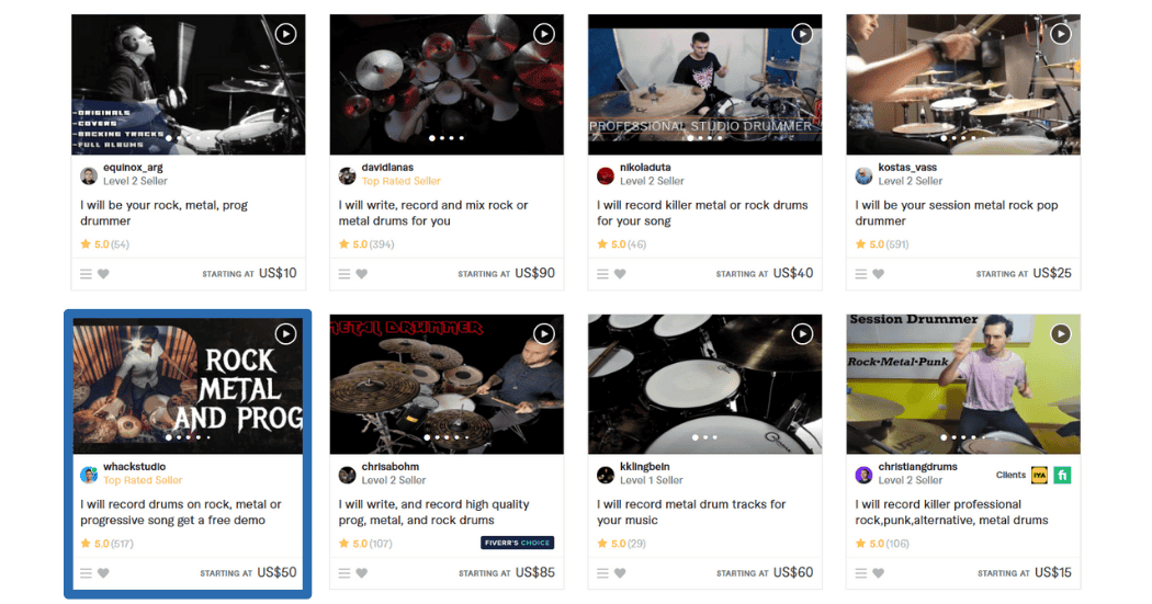 Fiverr search - drummers